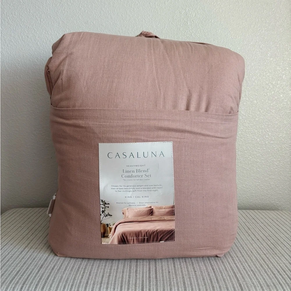 NWT King Heavyweight Linen Blend Comforter and Sham Set Light Adobe Clay